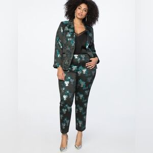 Eloquii Metallic Floral Brocade Suit Pants